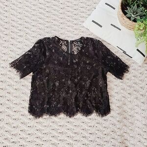 Forever 21 Short Sleeved Lace Scalloped Top- Black- Size S - Nwot